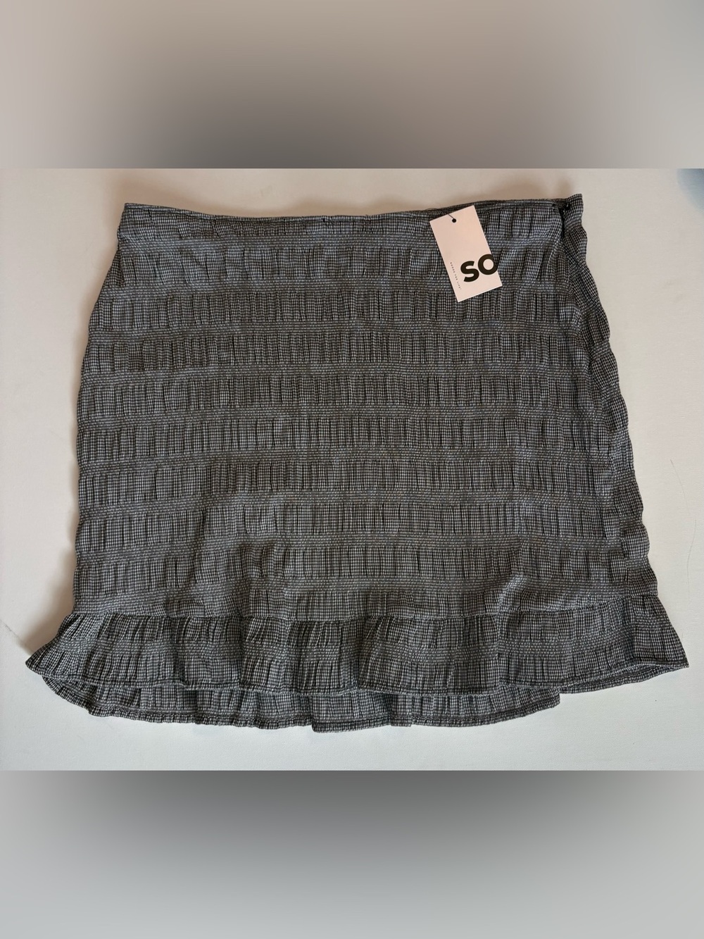 NWT Women's SO Black Gingham Ruffle Hem Mini Skirt Size XL